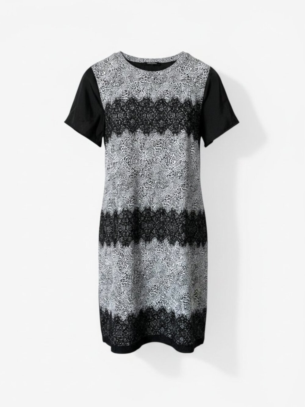 DKNY Floral Lace Animal Print Shift Dress Black White Womens Medium Monochrome